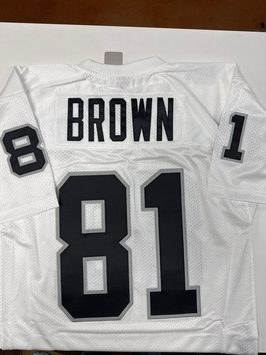 AUTHENTIC NFL (2XL) MITCHELL & NESS THROWBACK JERSEY LOS ANGELES RAIDERS #81 TIM BROWN WHITE COLOR