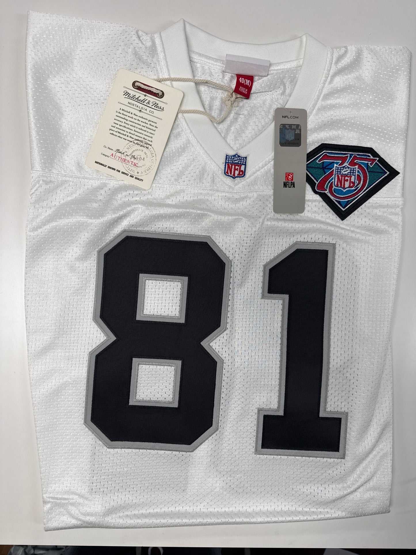 AUTHENTIC NFL (XL) MITCHELL & NESS THROWBACK JERSEY LOS ANGELES RAIDERS #81 TIM BROWN WHITE COLOR